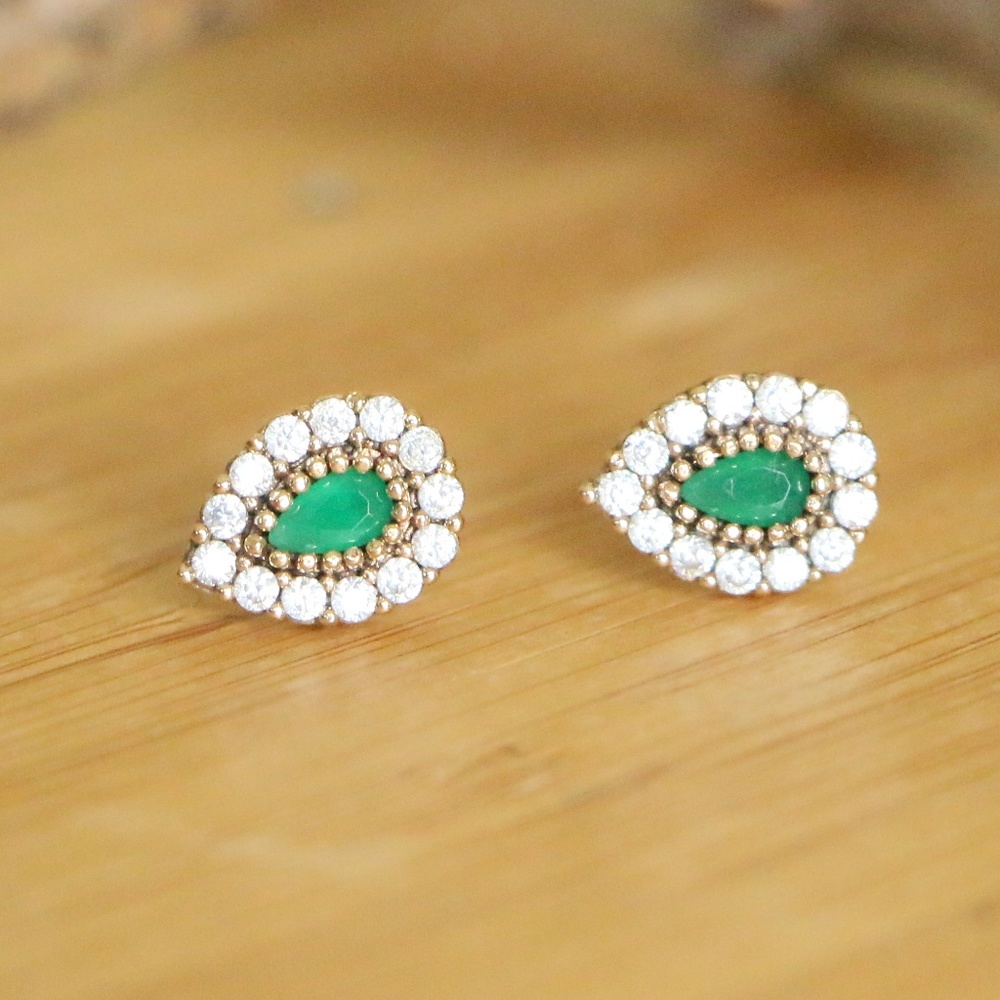 Sterling Silver Green jade & White CZ Stoness - Picture 4 of 8